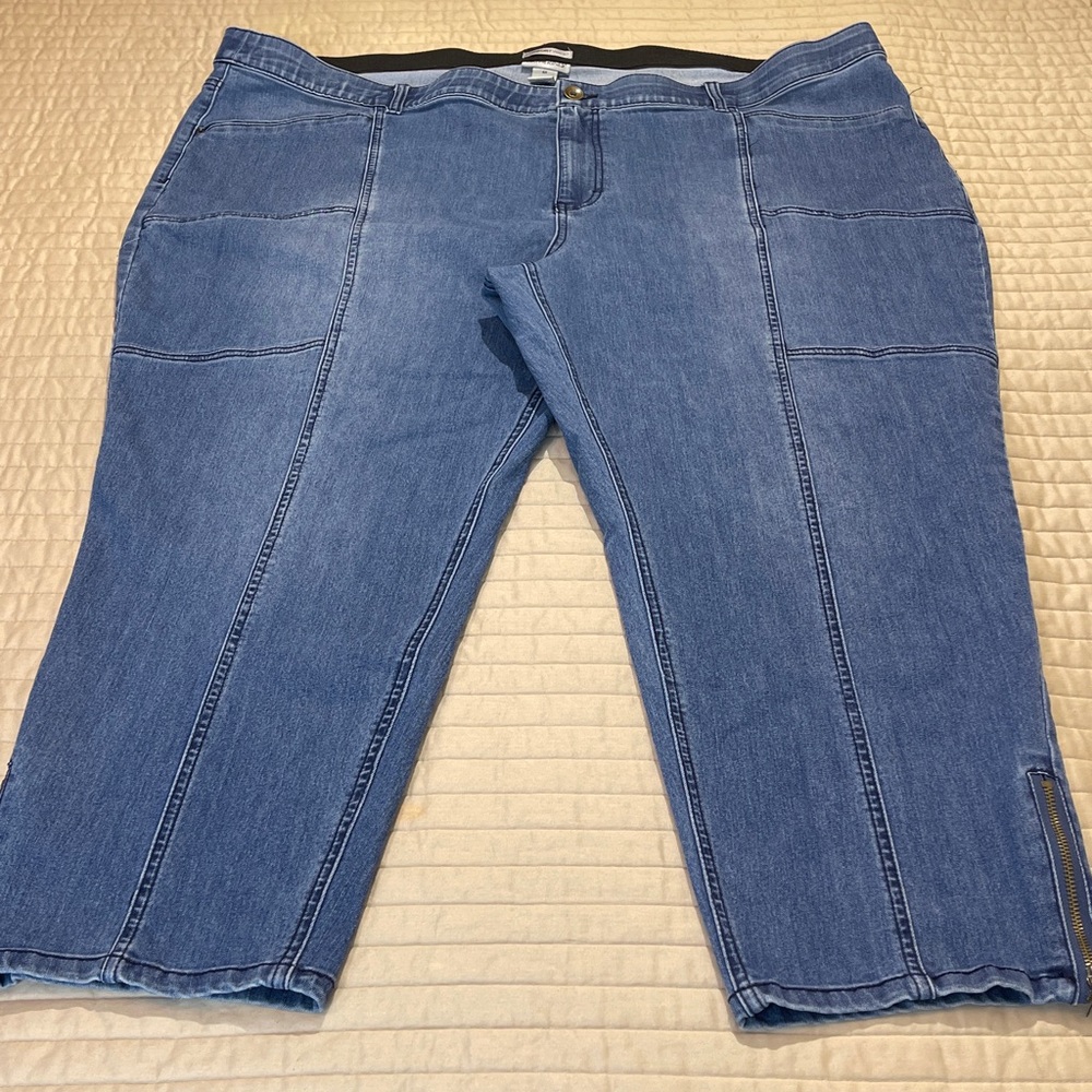 Catherines Comfort Waist Denim Pants WOMENS SIZE 4XL ZIPPER CUFFS